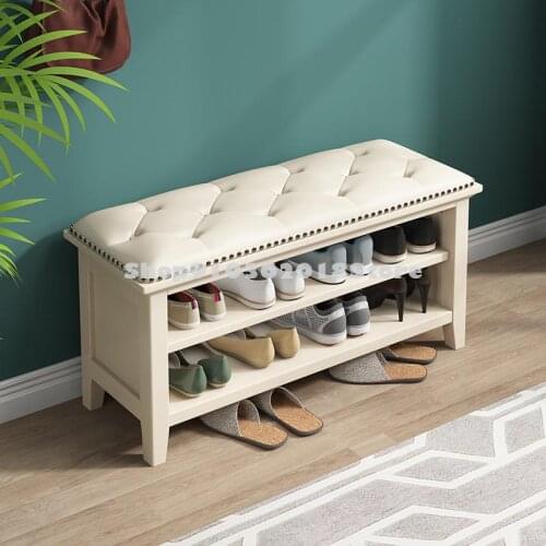 American Simple Solid Wood Shoe Changing Stool Shoe Cabinet Household Doorstep Storage Stool Soft Bag Cushion Doorstep Wearing