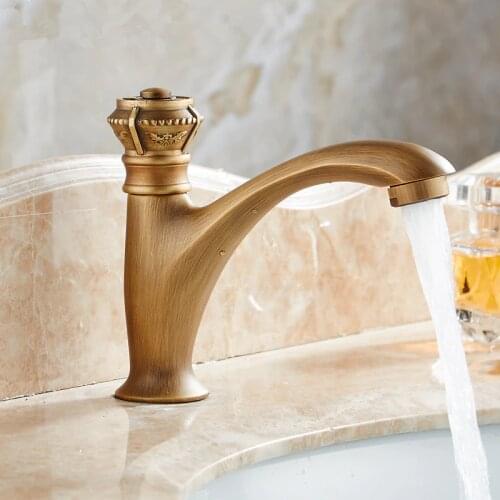 Antique carved brass faucet single handle deck mounted cold water balcony wash basin faucet