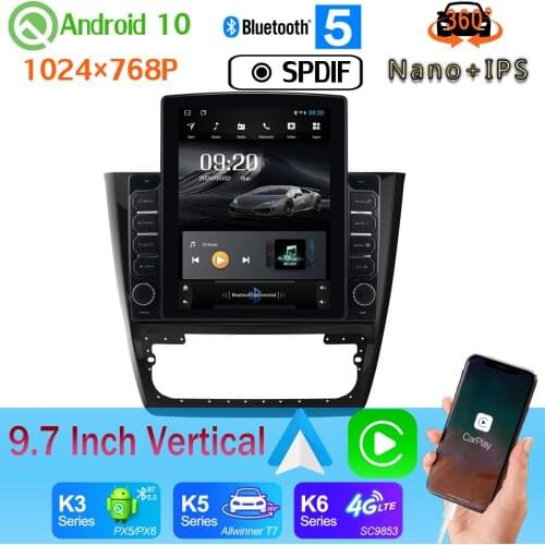 Car Multimedia Player Nano+IPS 9.7" Tesla Style PX6 4+64G GPS Android 10 Radio For Skoda Yeti 2009-2017 360 Camera 4G WiFi SPDIF