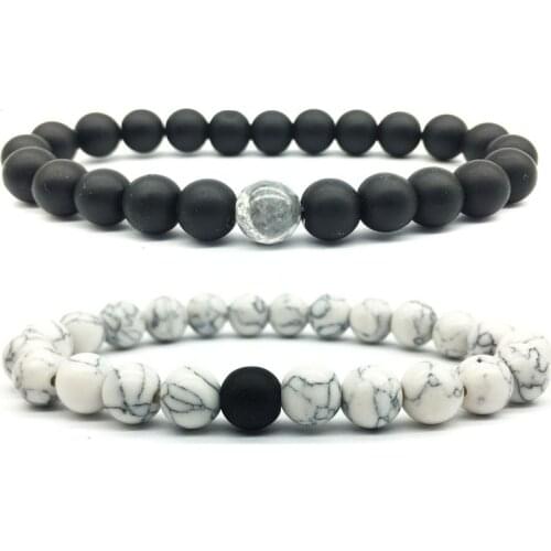 Natural Stone Beaded Bracelet Couple Dating Black and White Elastic Set Fashion Scrub 8mm Yoga Health Bead Party Gift Jewelry