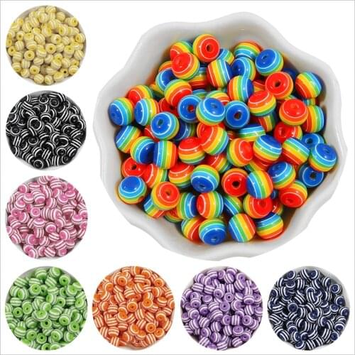 50pcs/Lot 6/ 8/10mm Cylinder Spacer Bead Stripe Resin Beads For Jewelry Making DIY Bracelet Necklace Charms Accessories
