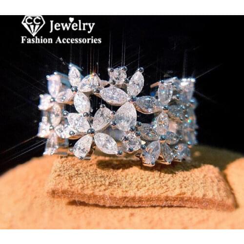 CC Leaf Rings For Women S925 Silver Cubic Zirconia Propose Engagement Bridal Wedding Fine Jewelry Temperament Ring CC3211