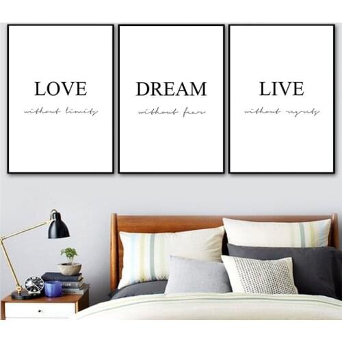 Black White Minimalist Live Love Dream Quote Wall Art Canvas Painting Posters Prints Pictures For Living Room Home Decor CH142