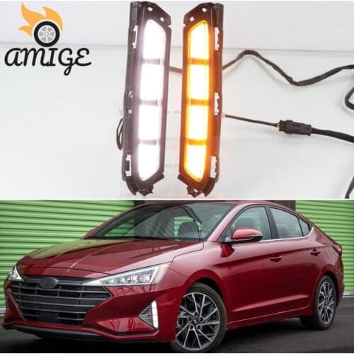 LED DRL Daylights For Hyundai Elantra Avante 2019 2020 Yellow Turn Signal Auto Bulb Headlamps LED Daytime Running Headlights