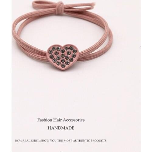 Euhra Popular Pink Love Elastic Hair Bands Pearl Rubber Rhinestone Glitter Headbands Girls Scrunchies accesorios para cabello
