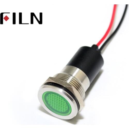 FILN 19mm Flate Head Metal Red Green Yellow Blue White 12V 110V 220V Indicator light