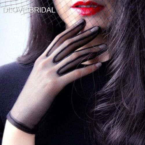 Short Sheer Tulle Gloves Wedding Bridal Party Gloves Full Finger Wrist Photo Shooting Accessory Halloween Gloves