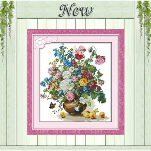 Peach and Flower basket,counted print on canvas DMC 11CT 14CT Cross Stitch kit,needlework embroidery Set,Beautiful Flowers vase