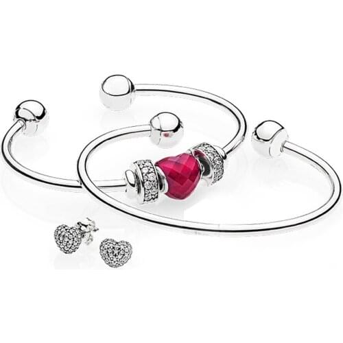 NEW 100% 925 Sterling Silver SHAPE OF LOVE CHARM SHINING ELEGANCE SPACER CLIP MOMENTS OPEN Bracelet Set B800775 Jewelry Charm