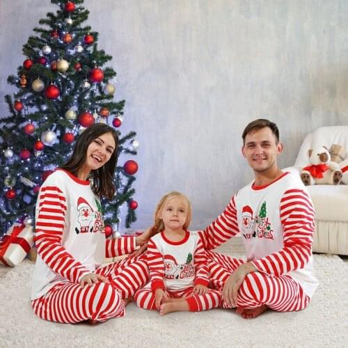 2021 New Family Look Autumn Winter Home Suit Family Christmas Pajamas Striped Santa Print Matching Clothes Mother/Father/Kid Set