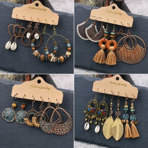 New fashion suit Earrings Bohemian style bronze Indian womens jewelry gift Dangling Earrings Shell wooden beads Eardrop