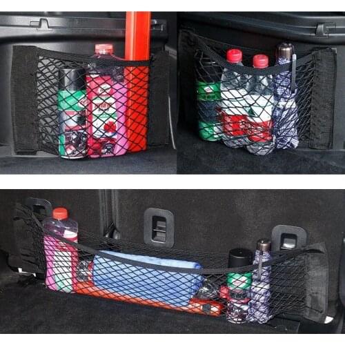 New Car Back Rear Trunk Seat Elastic String Net Magic Sticker Mesh Storage Bag Pocket Cage Auto Organizer Seat Back Bag 40*25cm