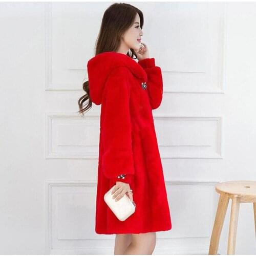 Autumn Winter Faux Mink Fur Coat Women Thicken Warm Faux Fur Jacket Coat Woamn Hooded Warm Imitation Mink Fur Coats Long Outwear