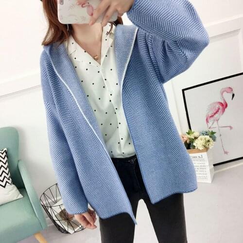 Autumn And Winter New Pattern Short Fund Easy Joker Lazy Wind Student Sweater Woman Cardigan Even Hat Knitting Loose Coat