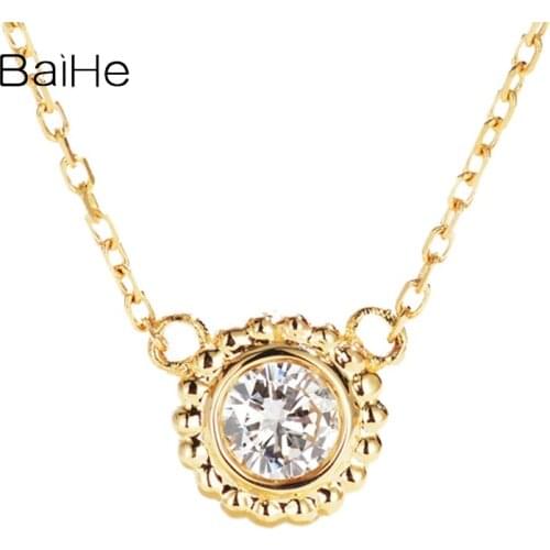 BAIHE Solid 18K Yellow Gold 0.10ct H/SI Natural Diamond Women Vintage Fine Jewelry Elegant unique Beautiful diamond Necklaces