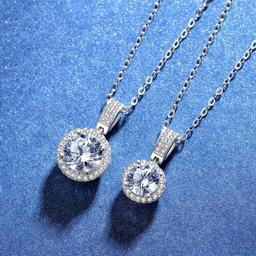 BOEYCJR 925 Silver Round 1ct/2ct D color Moissanite VVS Engagement Wedding Pendant Necklace for Women Anniversary Gift
