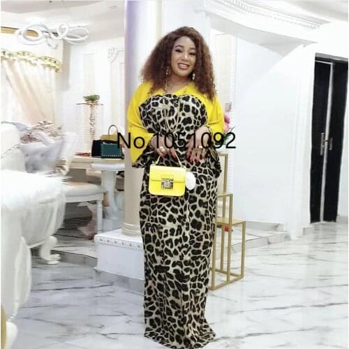 African Dresses For Women 2020 Dashiki Fashion Leopard Summer Dress Chiffon Patchwork Wide Hands Maxi Long Casual Vestidos