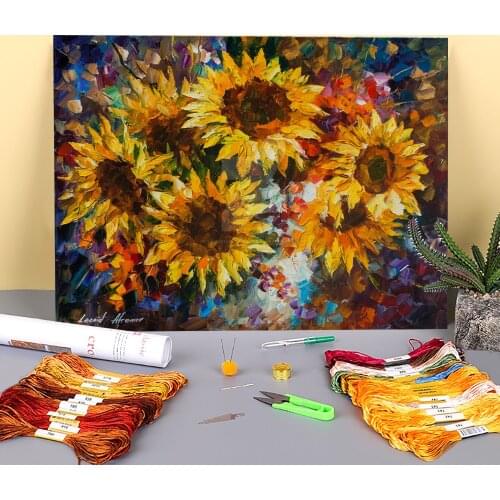Sunflowers Shining Pre-Printed 11CT Cross Stitch Embroidery Set DMC Threads Knitting Hobby Craft Handicraft Home Room Stamped