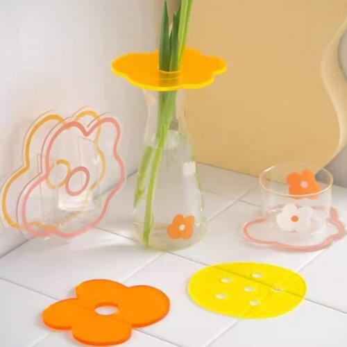 Simple Acrylic Flower Coaster Transparent Double-sided Available Insulation Bowl Mat Kitchen Table Supplies