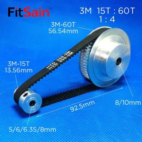 FitSain-3M 15T:60T 1:4 pulley synchronous wheel Timing belt reduction bandwidth 10 holes 5-6-6.35-8mm