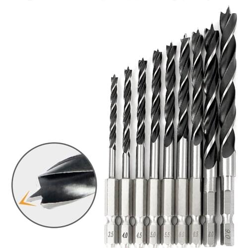 1pcs 1/4" Hex Shank Three-point Woodworking Special Drill Bit 1.5mm-10mm HSS Perforating Electric Drill Rotary Head