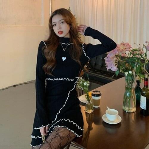 Knitted Mini-dresses Autumn Winter Long Sleeve Womens Clothing Turtleneck Bodycon Dress Korean Clothes Fashion Brand New