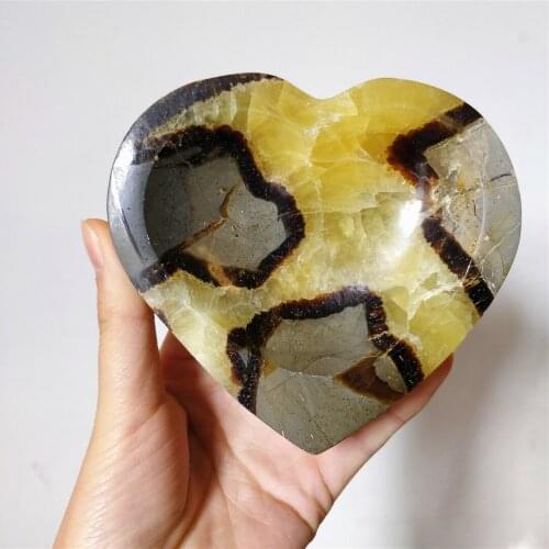 High Quality Natural Septarium Crystal Tortoise Shell Stone Carved Bowl Singing Bowl Heart Shaped Ashtray For Home Decorate
