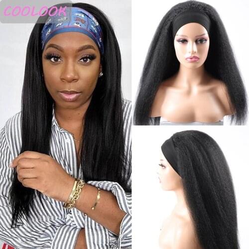 Yaki Kinky Straight Headband Wig 22 Inch Honey Brown Golden Headwraps Wigs for Black Women Synthetic Cosplay Wig Perruque Blonde