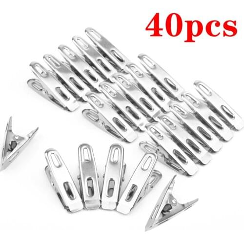 40Pcs Practical Stainless Steel Clothes Pegs Clips Socks Clips Pins Clamps Pants Underwear Towel Multipurpose Small Metal Clip
