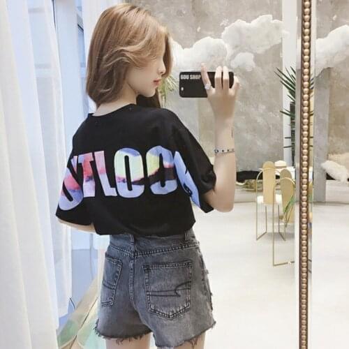 Front and back letter printed short-sleeved T-shirt women 2020 summer Korean new loose girls students top womens clothing