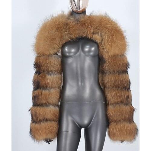 2021 Winter Jacket Women Natural Real Raccoon Fox Big Fur Two Sleeve O-Neck Coat Ladies Outerwear Streetwear New Fashion Luxury