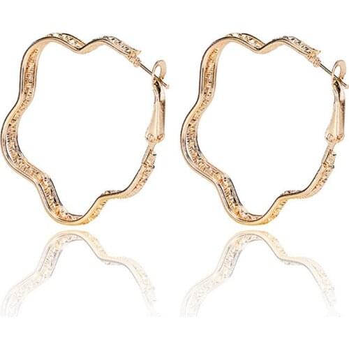 1 Pair European Hollow Big Round Hoop Earrings For Women Simple Trendy Simple Geometric Pentagram Circle Earing E05