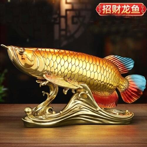 2021 high grade Good luck Dragon golden Fish Wealth Arowana HOME OFFICE BAR CLUB decoration bring wealth money brass Sculpture