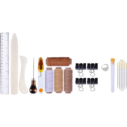 25pcs Leather Craft Tool Sew Hand Stitching Sewing Needle Thread Awl Thimble