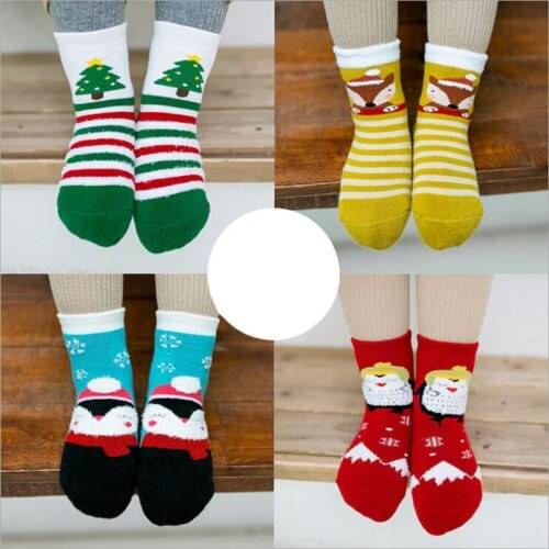 3 Pair Cotton Spring Winter Autumn Baby Girls Boys Kids Socks Children Striped Terry Snowflake Elk Santa Claus Christmas Bear