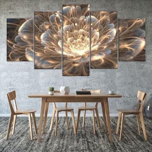 5 panels Golden Rays Fractal Flower Canvas Painting Wall Art Modern Home Decor Picture posters and Prints Living Room Decoration