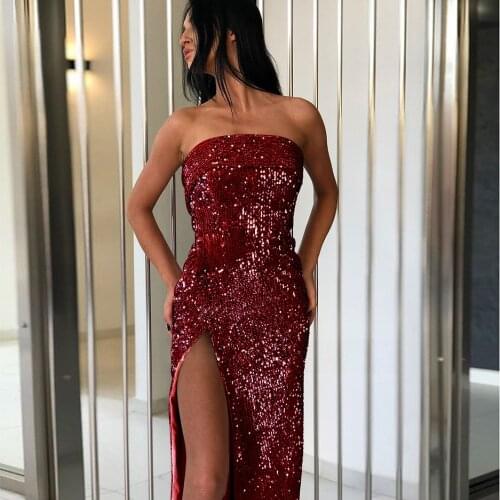 Glitter Cocktail Dress Sexy Sequins Club Dance Dress Split Evening Party Dress Robe de Soiree Abendkleid YSM-5182