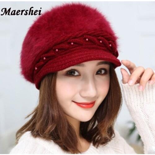 MAERSHEI Brand Beanies Hat Winter Knitted Women Rabbit Fur Cap Autumn Winter Ladies Female Fashion Skullies Gorras