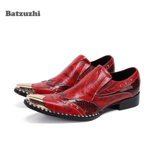 Batzuzhi Formal Leather Shoes Men Italian Leather Mens Dress Shoes Vintage Metal Pointed Toe Chaussure Homme, Big Sizes 38-46