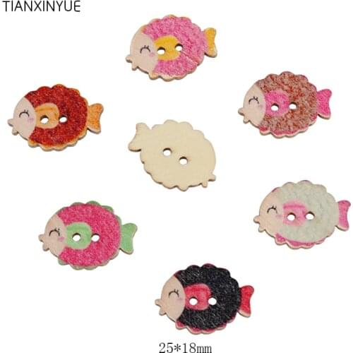TIANXINYUE cartoon fish wooden Button Scrapbooking Random color Two Holes Buttons painting,DIY Clothing Accessories