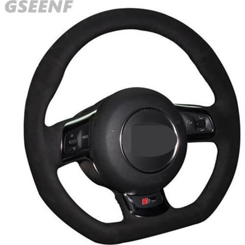 Car Steering Wheel Cover For Audi TT 2008-2015 R8 2008-2010 Black Hand-stitched Comfortable Suede DIY Steering Wheel Cover
