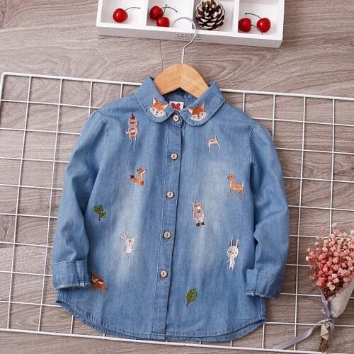 Girl Denim Shirts Cotton Blouses for Kids Clothes Girls Jeans Shirts Long Sleeve Tops Children Spring Autumn School Clothes 2020