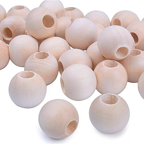 50 Pieces Wooden Bead, Eco-Friendly Unfinished Natural Round Wood Loose Beads Spacer for DIY Bracelet, 25mm x Diameter 3/8" Hole