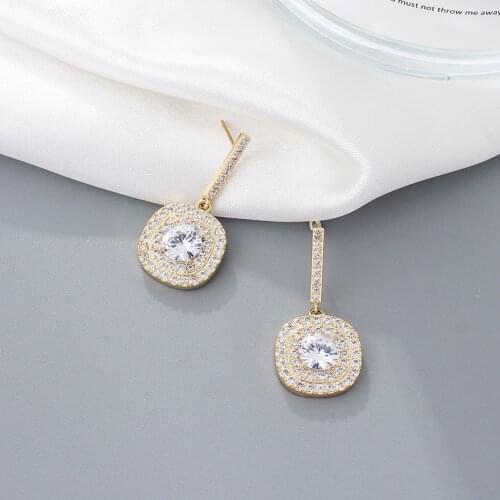 Gojomem New Trendy Square Shape Drop Errings Brilliant Bridal Engagement Wedding Jewelry Elegant Female Dangle Earring Excellent