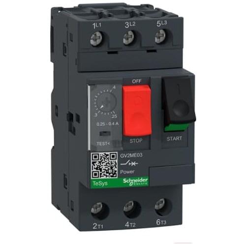 GV2M03 GV2-ME03 GV2ME03 Motor circuit breaker, TeSys GV2, 3P, 0.25-0.4 A, thermal magnetic, screw clamp terminals