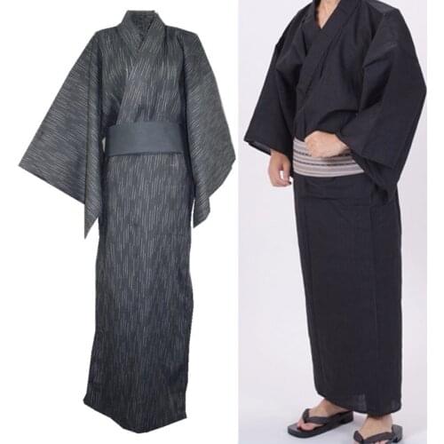Traditional Japanese Male Kimono Mens Robe Yukata 100% Cotton Mens Bath Robe Kimono Sleepwear Obi Belt Buy Separately