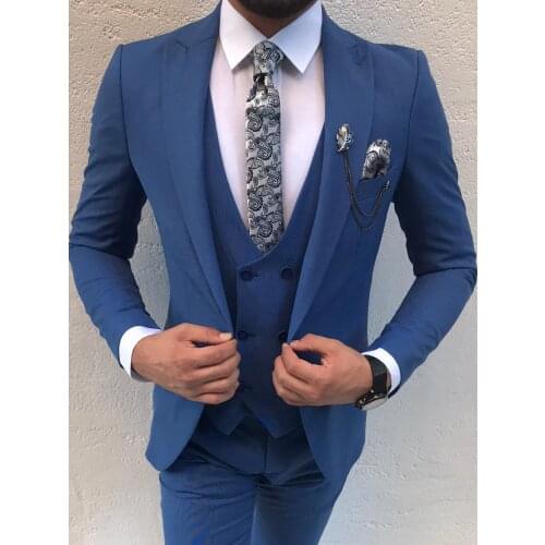 Classic Mens Suits Vintage Wedding Groom Slim Fit Tuxedo Formal Business Blazer 3 Piece Sets Costume Homme (Jacket+Vest+Pants)