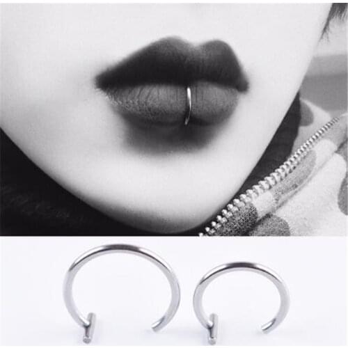 8/10mm Punk Stainless Steel Fake Nose Ring Clip Lip Ring Earring Helix Rook Tragus Faux Septum Body Piercing Jewelry 2020 New
