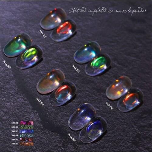 Ice Muscle Acrylic Powder Holographic Pink Transparent Gradient Mirror Nail Art Gel Polish with Brush Manicure Colourful Glitter