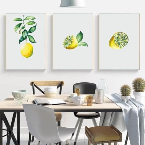 Lemon Wall Art Canvas Painting Botanical Poster for Dining Room Fruit Kitchen Decor Picture Yellow Green Wall Paintings
